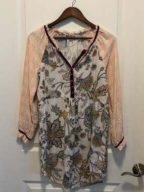 Floreat Anthropologie Patchwork Mixed Print Sleep Shirt Mini Dress XS